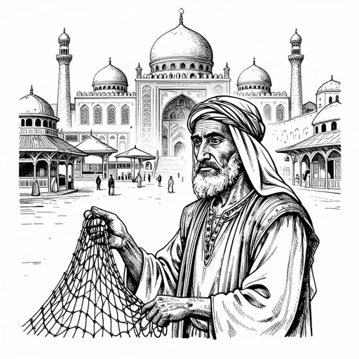 The Fisherman, A poor fisherman, character in One Thousand and One Nights